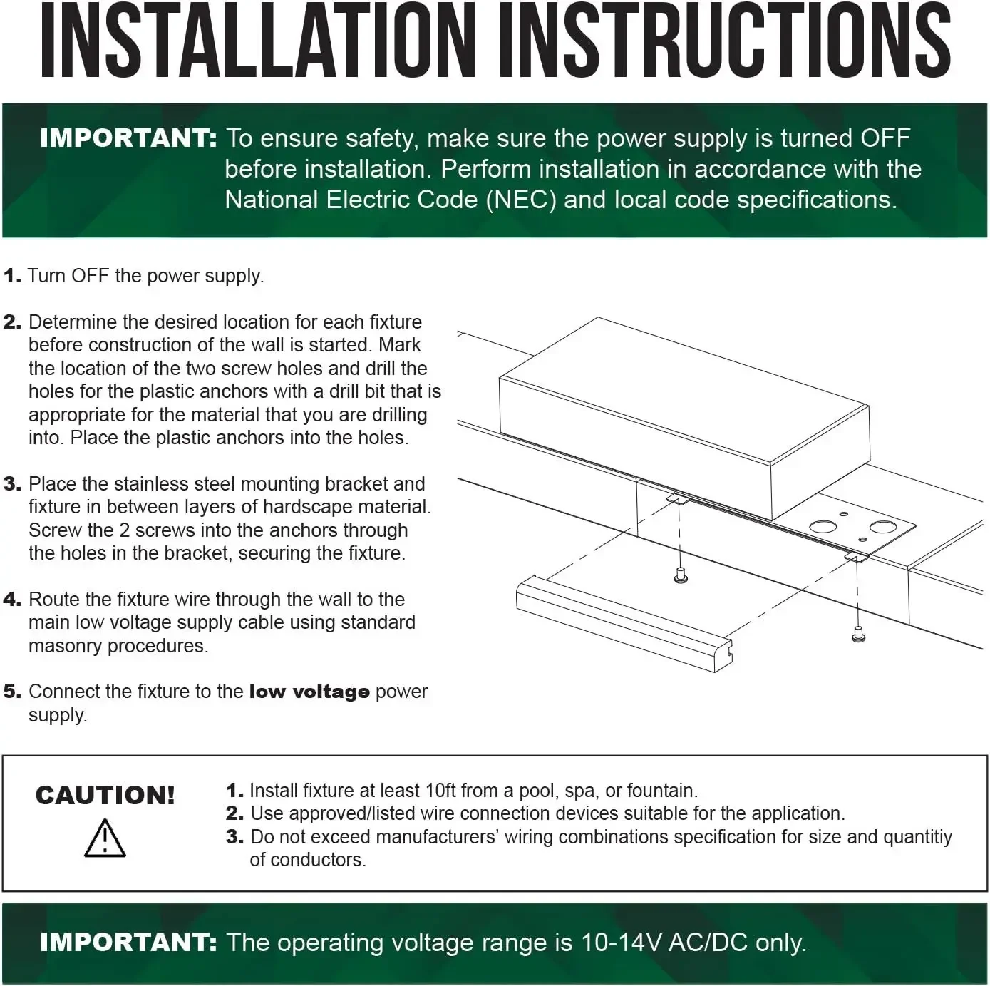 Wall LED Hardscape Light, Paver Light Source, 6.8 "Long, 4W integrado, 2700K