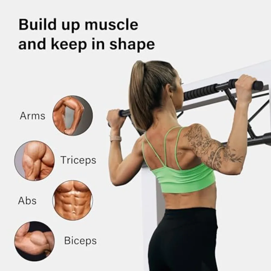 Home gym doorway pull-up bar for 70-92cm width frames, steel construction, black finish, padded handles, no drilling or assembl view 6