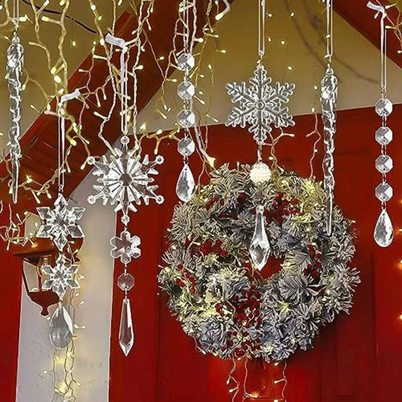 Acrílico Falso-Icicles Decoração De Natal Set, Pingentes De Floco De Neve, Xmas Tree Hanging Ornaments, Fácil de Usar, 10Pcs