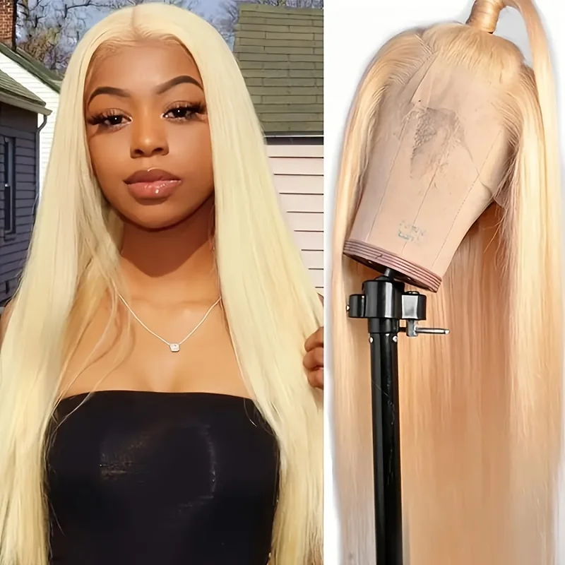 613 Lace Front Pruik Human Hair 13X4 Blonde Lace Front Pre Tokkelde Pruiken Recht 200% Dichtheid 613 Hd Lace Frontale Pruik Voor Vrouwen