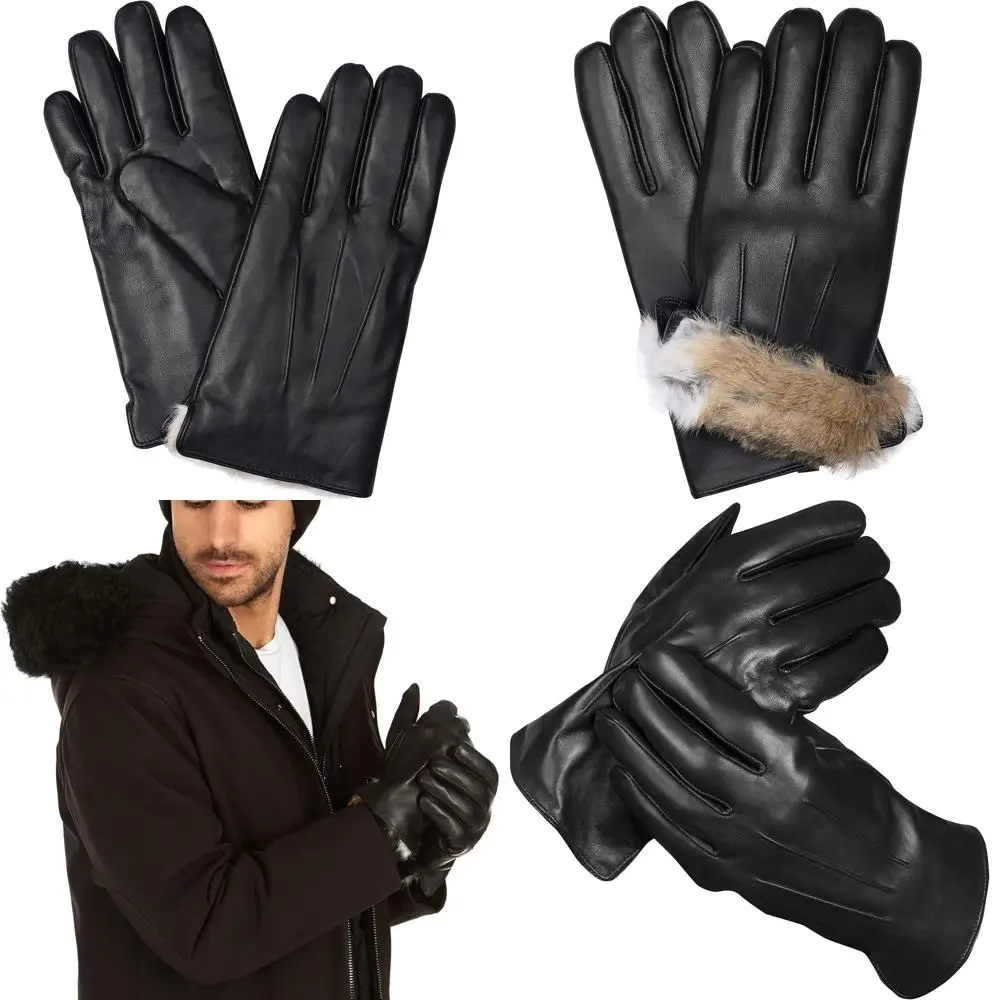 

Мужские зимние перчатки из натуральной овчины с манжетами из кроличьего меха и подарочной упаковкой