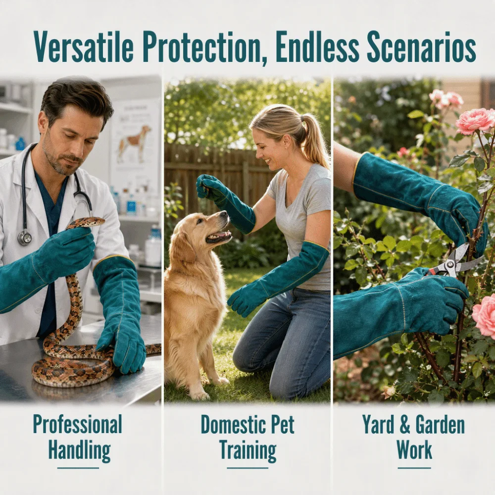 1 pair Double Layer Construction Animal Handling Gloves Inner Canvas Lining Extended Arm Coverage Reptile Safety Gloves
