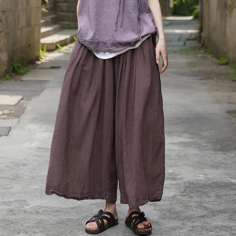

Women Casual Wide Leg Pants New Arrival 2025 Summer Vintage Style Plain Color Loose Comfortable Female Ankle-length Pants M1483