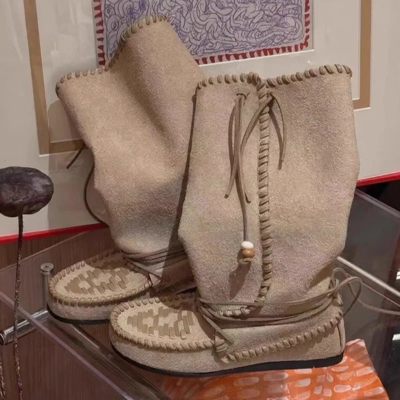 

Новые высокие сапоги в стиле ретро с кисточками и ремешками, женские плетеные рыцарские сапоги на шнуровке, осенне-зимние высокие сапоги в богемном стиле, обувь