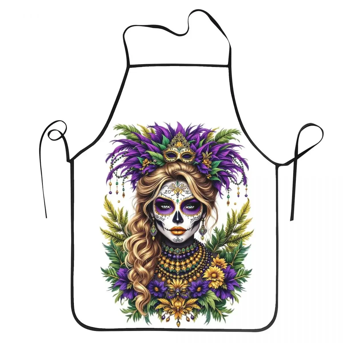 

Mardi Gras Day Of The Dead Skull Woman Festival Aprons Chef Cooking Cuisine Tablier Bib Kitchen Cleaning Pinafore for Women Men