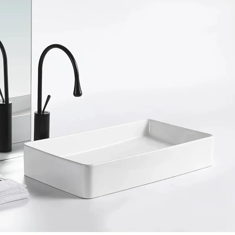 Rectangular Ceramic Vessel Sink for Hotel Balcony Laundry Area Dual Side Wash Basin Modern Bathroom Countertop Lavatory