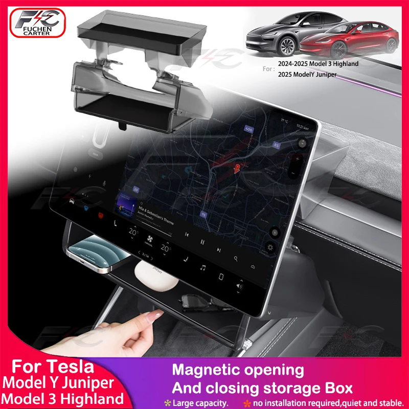 

Для Tesla Model 3 Y Juniper 2025 лоток магнитные аксессуары ящик для хранения центрального экрана управления ящик для салфеток аксессуары для хранения