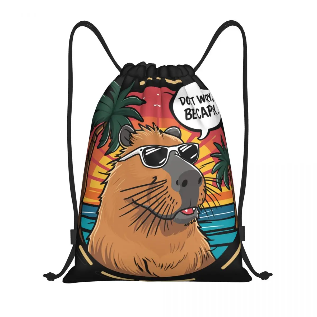 

Custom Don't Worry Be Cappy Capybara Drawstring Bags Men Women Lightweight Sports Gym Storage Backpack