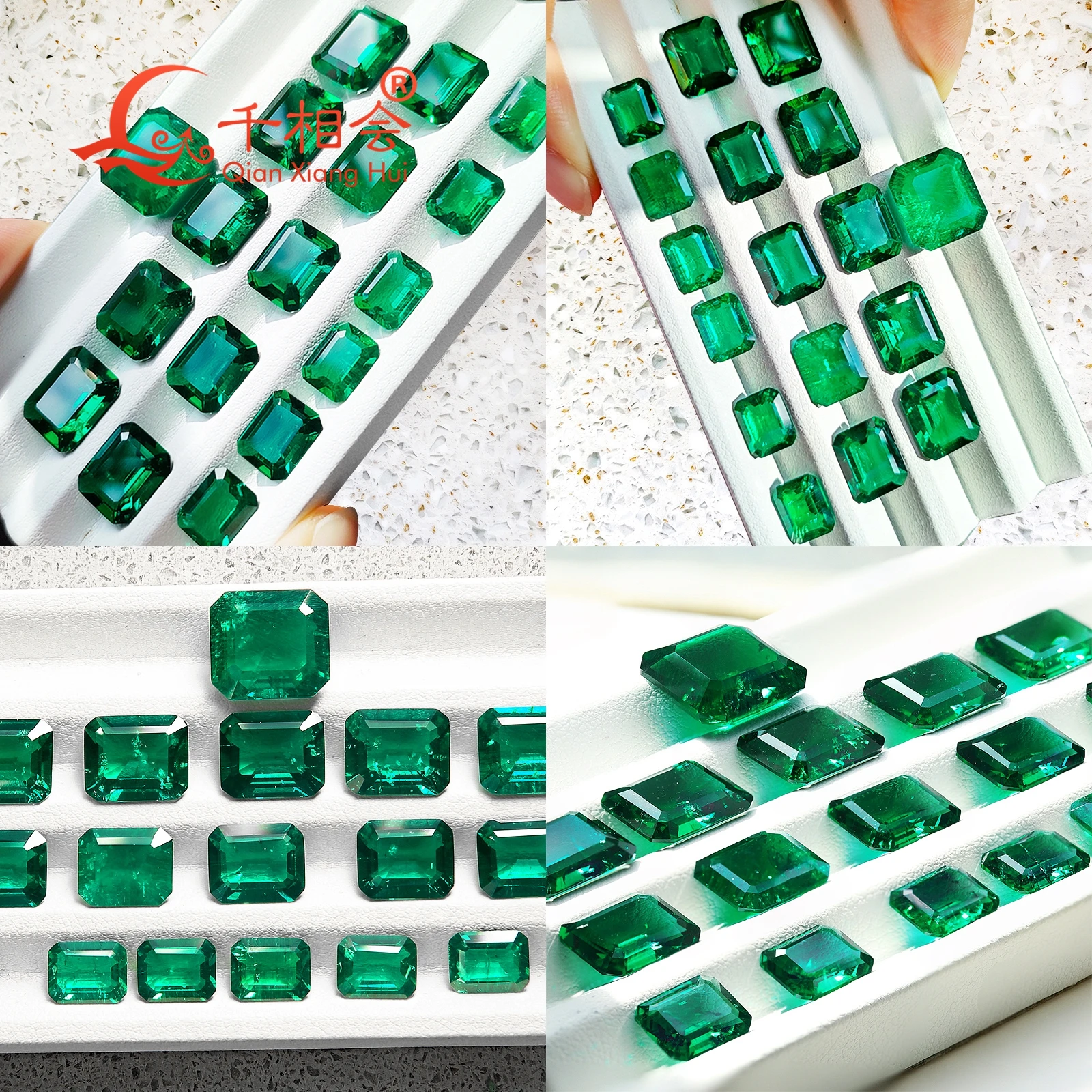 Dark green color Rectangle shape Created Hydrothermal  Muzo Emerald including minor cracks and inclusions loose gemstone