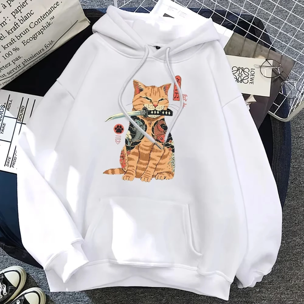 

Japanese Cartoon Cat Ukiyo-e E-print Women's Hoodie Hip-hop Pullover Creative Round Neck Clothing Loose Hoodie