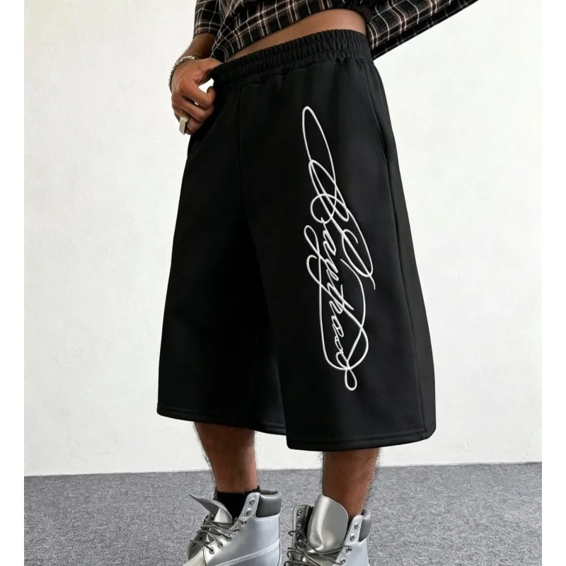 Spring/Summer Autumn New Product Art Letter Printed Men'S And Women'S Thin Velvet Street Style Sports Wide Leg Straight Shorts