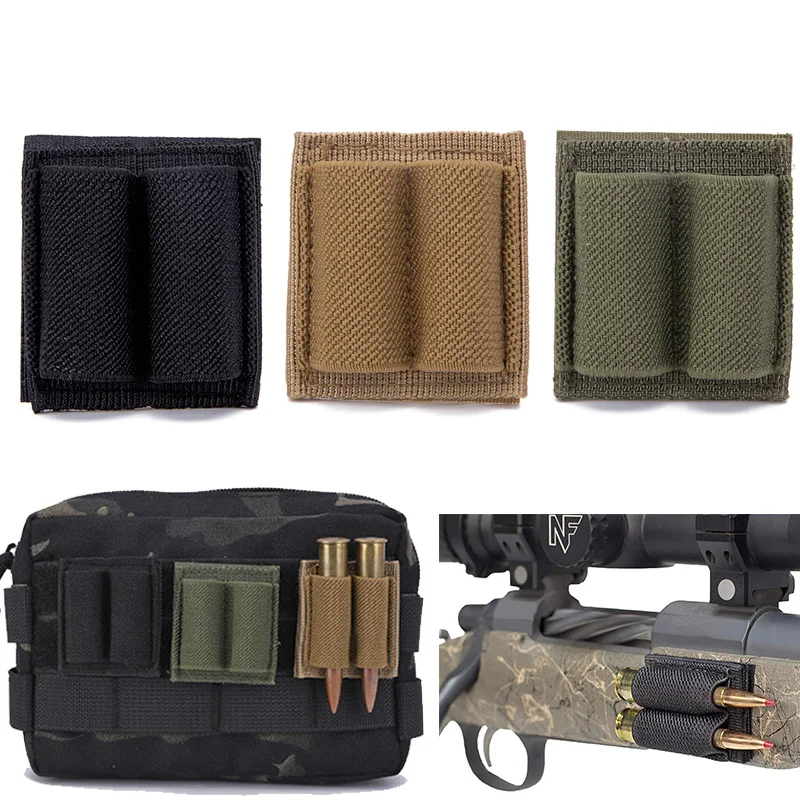 1.93 X 1.53 In Tactical 2-Round Ammo Holder Rifle Gun Bullet Pouch 12GA Cartridges Sleeve Adhesive Patch Hunting Accessories