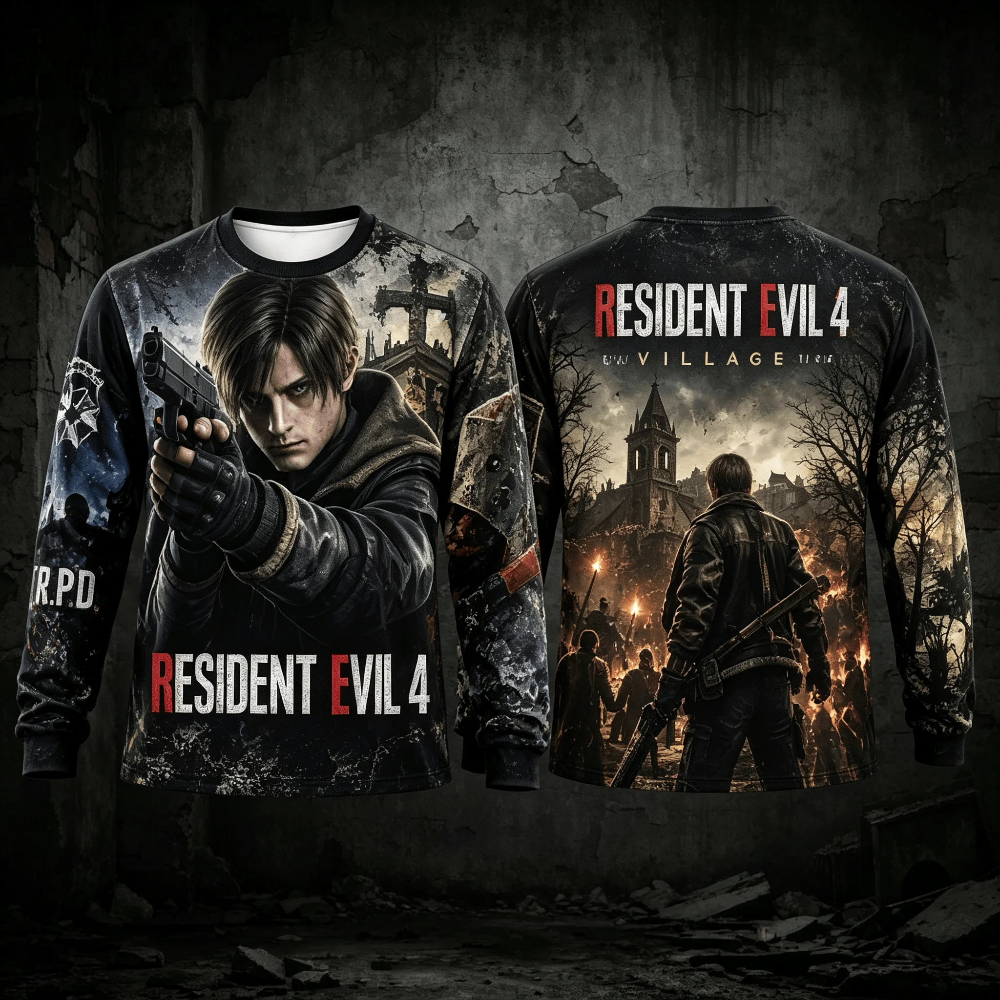 Resident Evil Series 3D All Over Print Long Sleeve Shirt Leon Jill Chris Horror Game Full Print Long Sleeve T-shirt Men Women