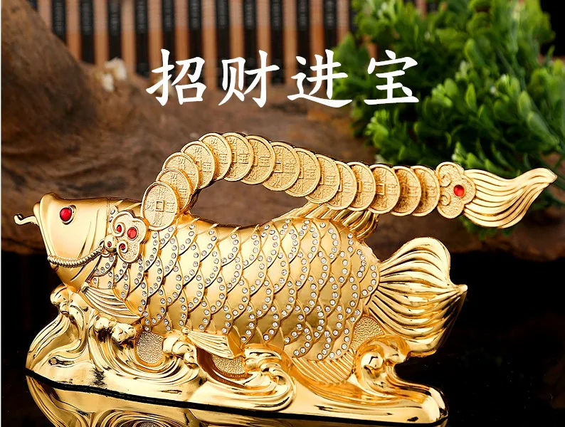 Good luck Dragon golden Fish Diamonds Wealth Arowana HOME OFFICE BAR Recruit bring money FENG SHUI statue