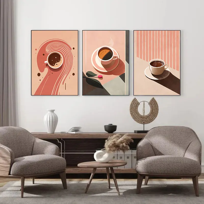 Cartoon Flat Coffee Pull Flower Cocoa Posters Canvas Painting Wall Art Modern Picture for Cafe Bar Restaurant Kitchen Home Decor