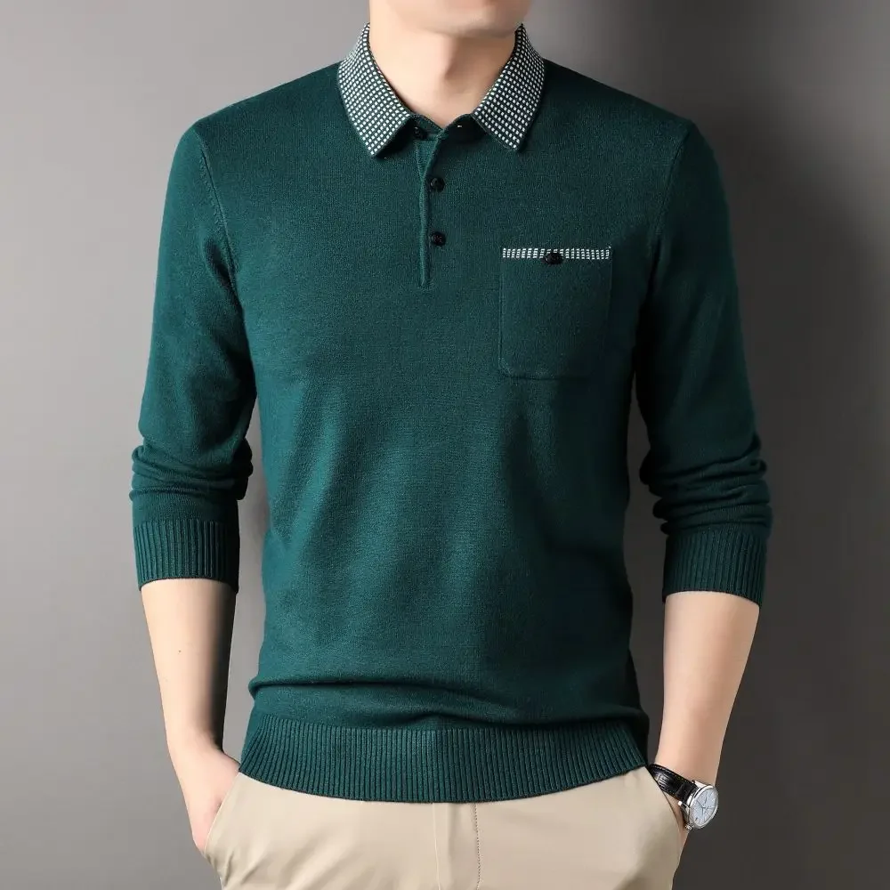  New Autumn Winter Men's Top Contracted Printing Soft Close Skin Tight Elastic Polo-neck Sweaters for Male Gift S6121