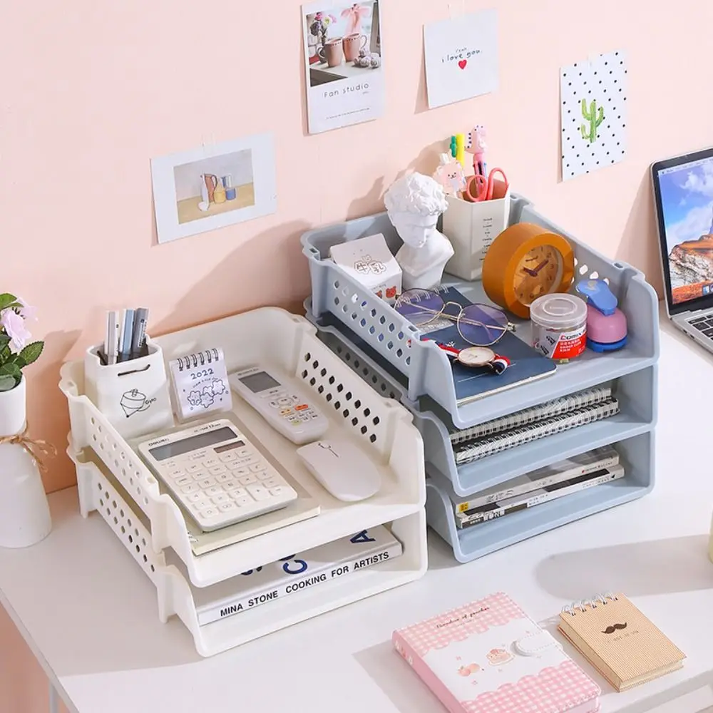 

Fashion Desktop Organizer Stackable File Rack Papers Rack File Organizer A4 File Storage Tray Multifunctional Laminated Sundries