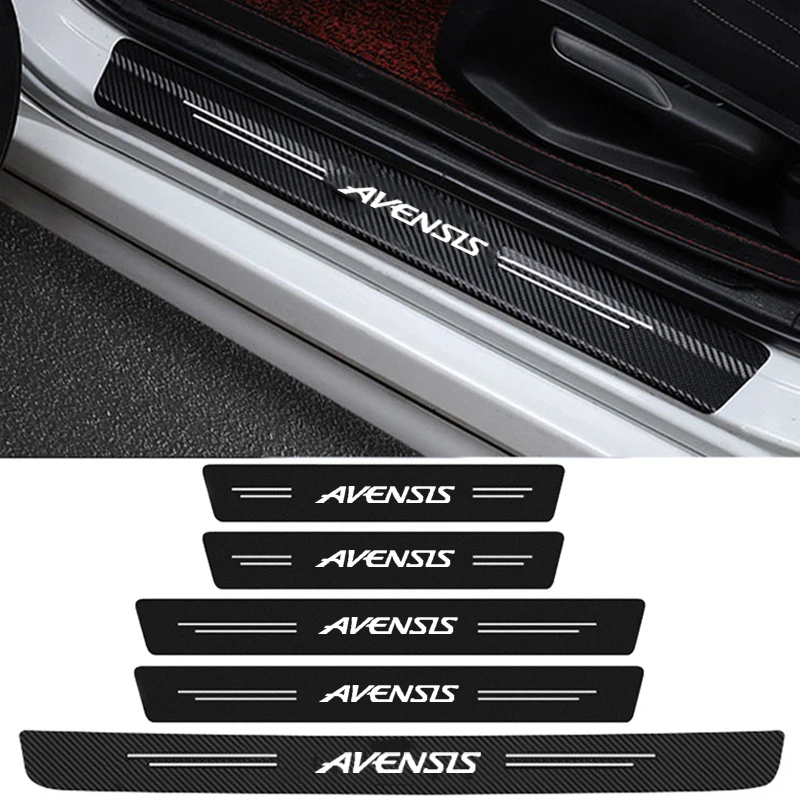 for Toyota Avensis Logo Carbon Fiber Door Threshold Waterproof Decals Car Stickers Sill Anti Scratch Protective Film Accessories