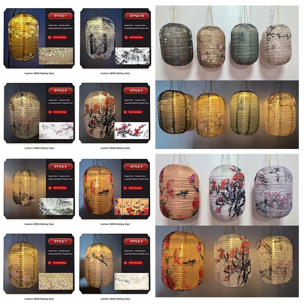 Oriental Style Waterproof Chinese Style Lantern Solar Powered LED Light Solar Lantern Nylon Cloth Hanging Lamp Home Decor