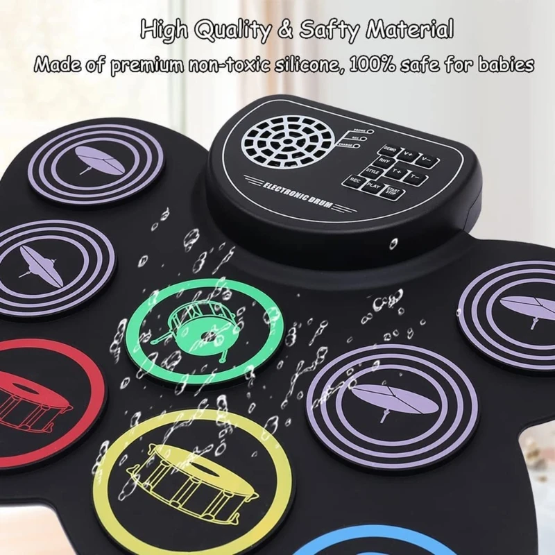 9 Pads Electric Drum Set, Practice Drum Machine with Headphone Built-in Speaker Drum Pedals Drum Sticks Drum DropShipping
