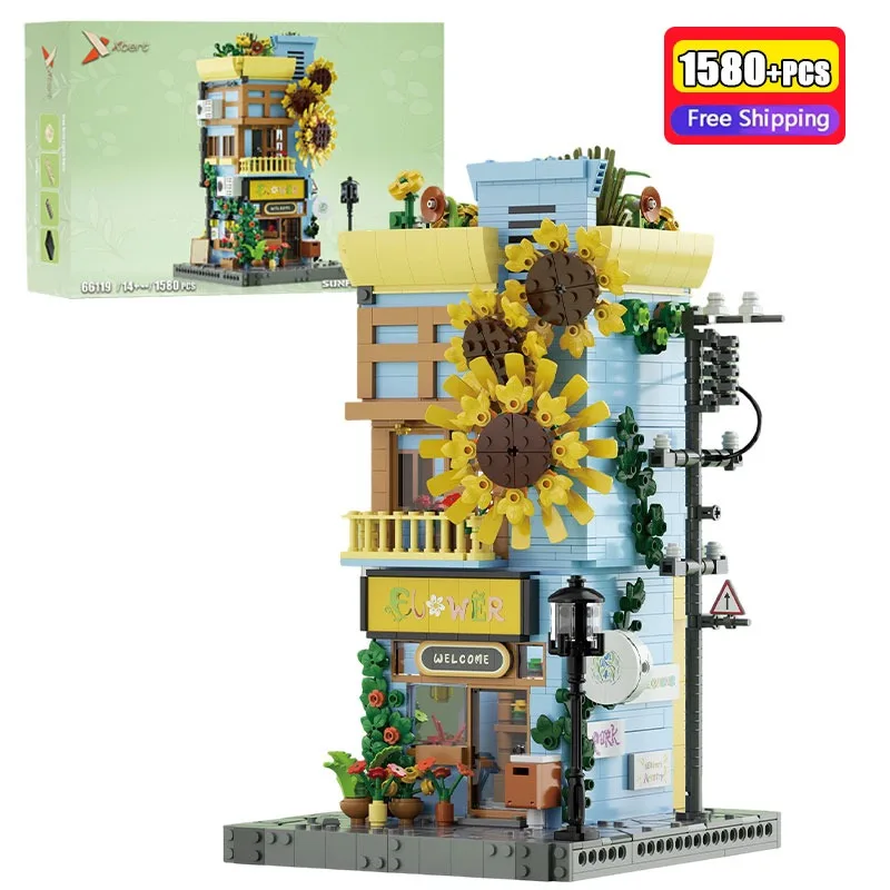 

1580PCS Sunflower House Building Blocks Creative Design Model Bricks Desktop Decoration Toys For Kids Holiday Gifts