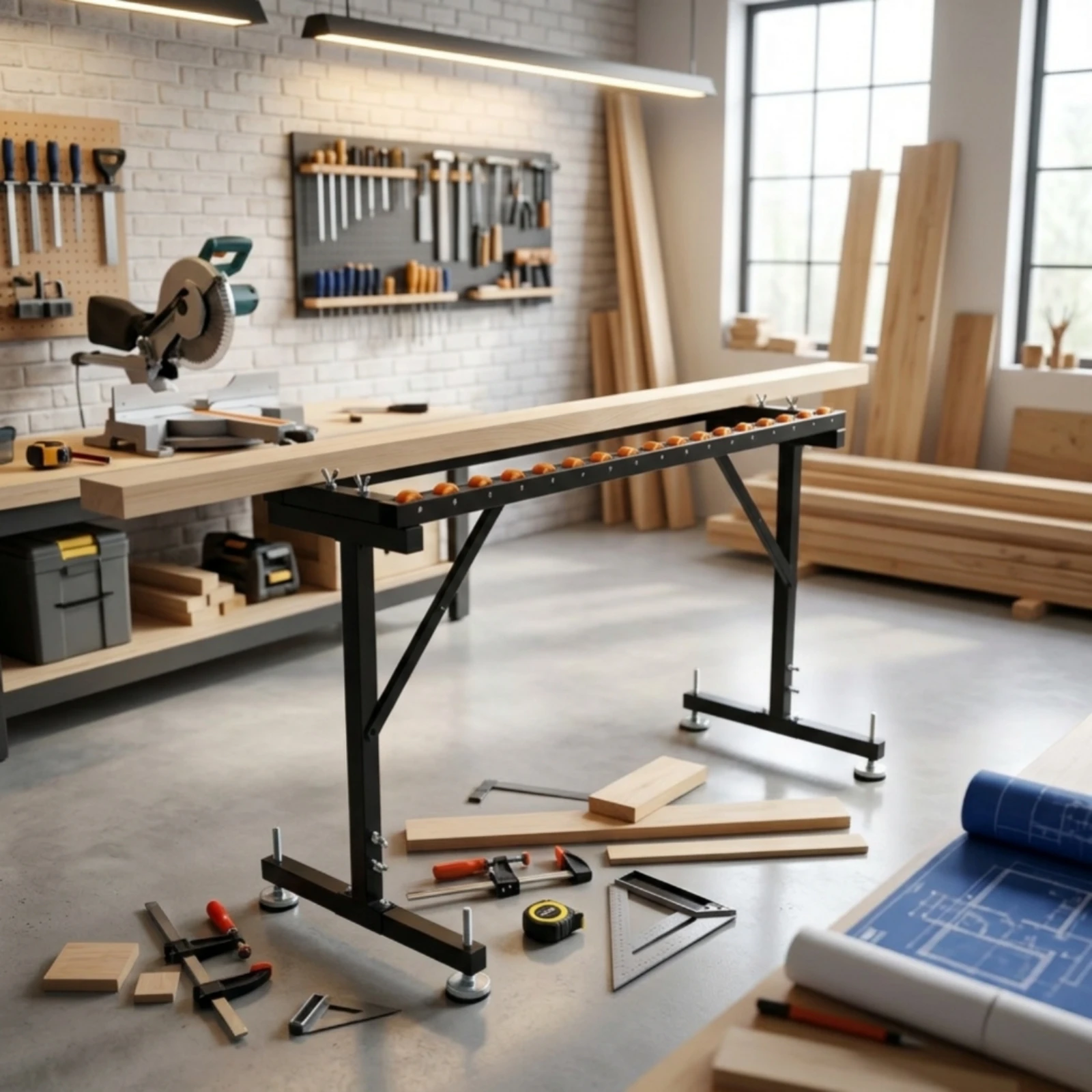 Folding Roller Stand Leveling Feet Table Saw Outfeed Stand Woodworking Roller Support Portable Heavy Duty for Woodworkers