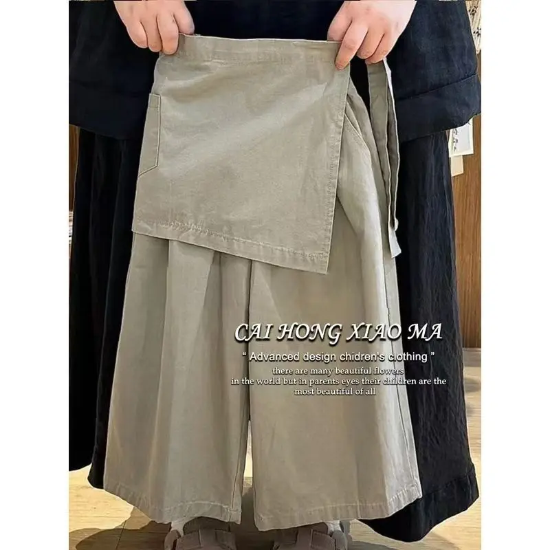

Childrens and Girls Spring Pants 2025 New Korean Style Stylish Apron Loose Wide Leg Pants Straight Leg Pants Two-piece Set