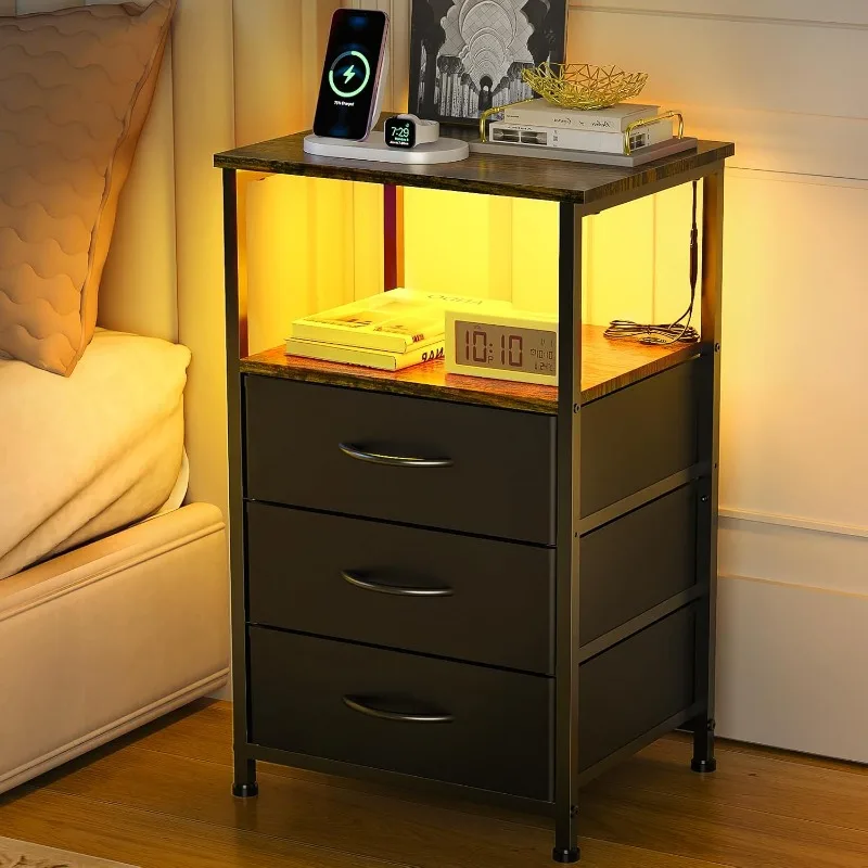 

Nightstand with Drawers, Bedside Table with Open Shelf,Nightstand with , Small Side Table for Small Spaces, Night Stand Storage
