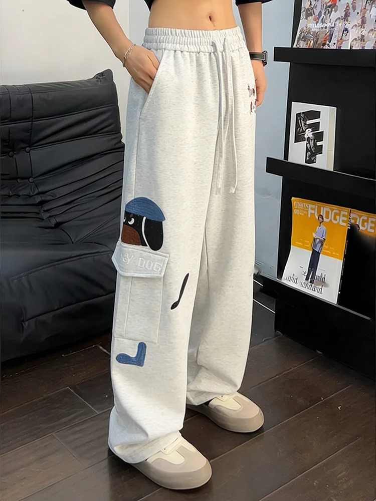 

Men's Casual Straight Leg Pants Embroidered Knife Lazy American Retro Sle Multiple kets Flared Legs Cotton Blend