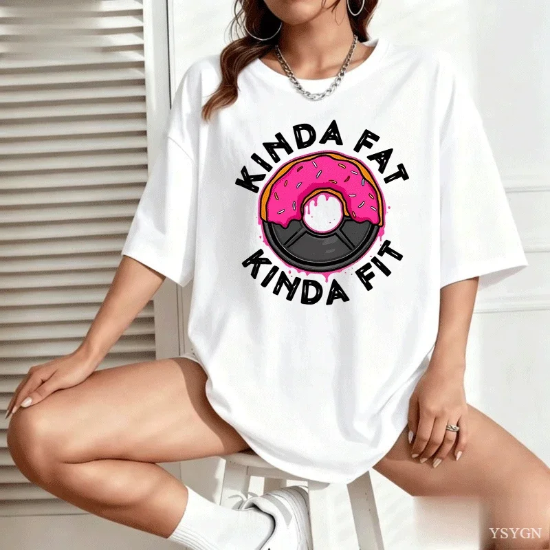 Gym Workout Kinda Fat Kinda Fit Funny Doughnut T-shirt for Women Man Casual Cotton Short Sleeve Tshirt Casual Streetwear Men's