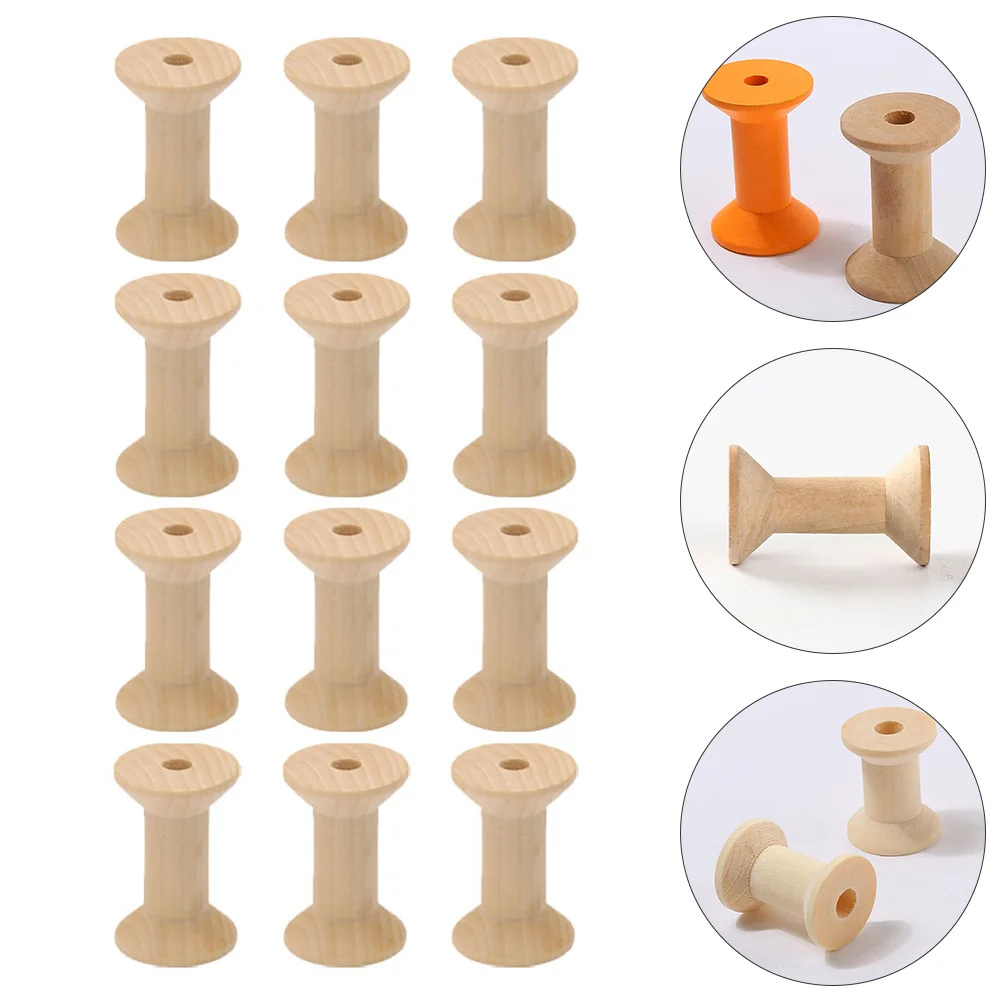 50 Pcs Wood Spools Ribbon Unfinished Bobbin Wooden Empty DIY Craft Handmade Weaving Bobbins