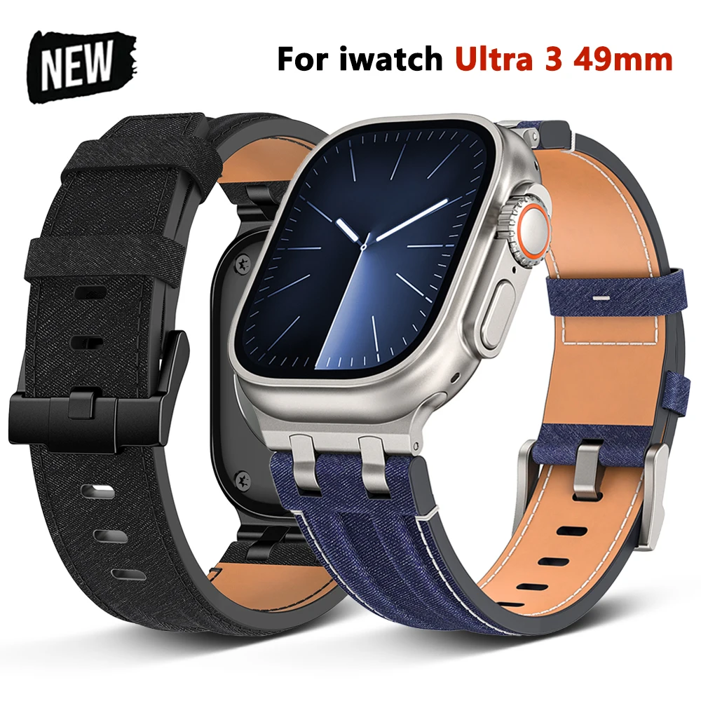 

Кожаный мягкий ремешок для Apple Watch Ultra 3/2, 49 мм, 46 мм, 45 мм, 44 мм, роскошный мужской ремешок для Iwatch Series 11, 10, 9, 8, 7, 6, 5, 4, Se3 Correa