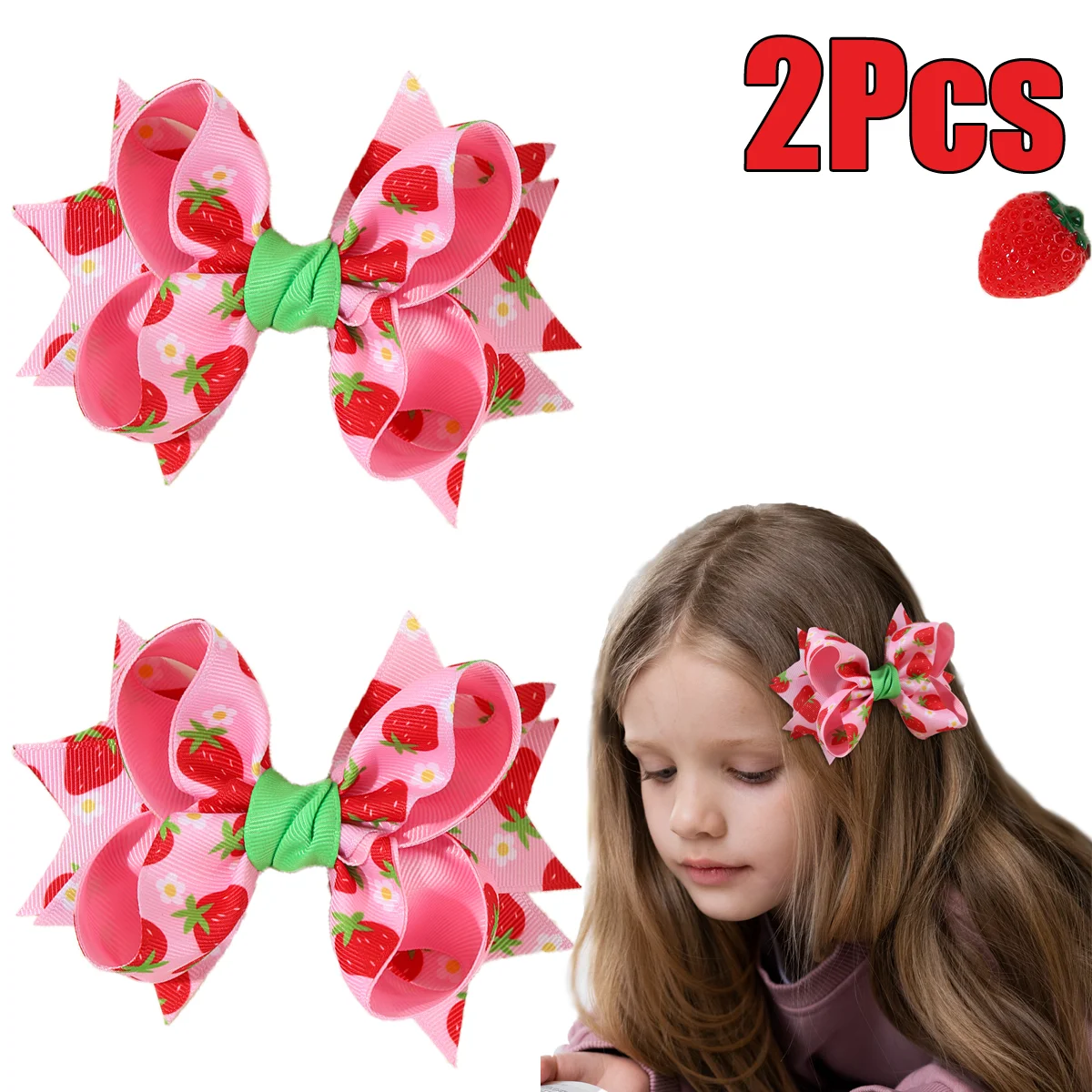

Заколки для волос с клубничным бантом, милые заколки с кавайным принтом для девочек, розовые, милые, летние, с фруктами, детские заколки с героями мультфильмов, аксессуары