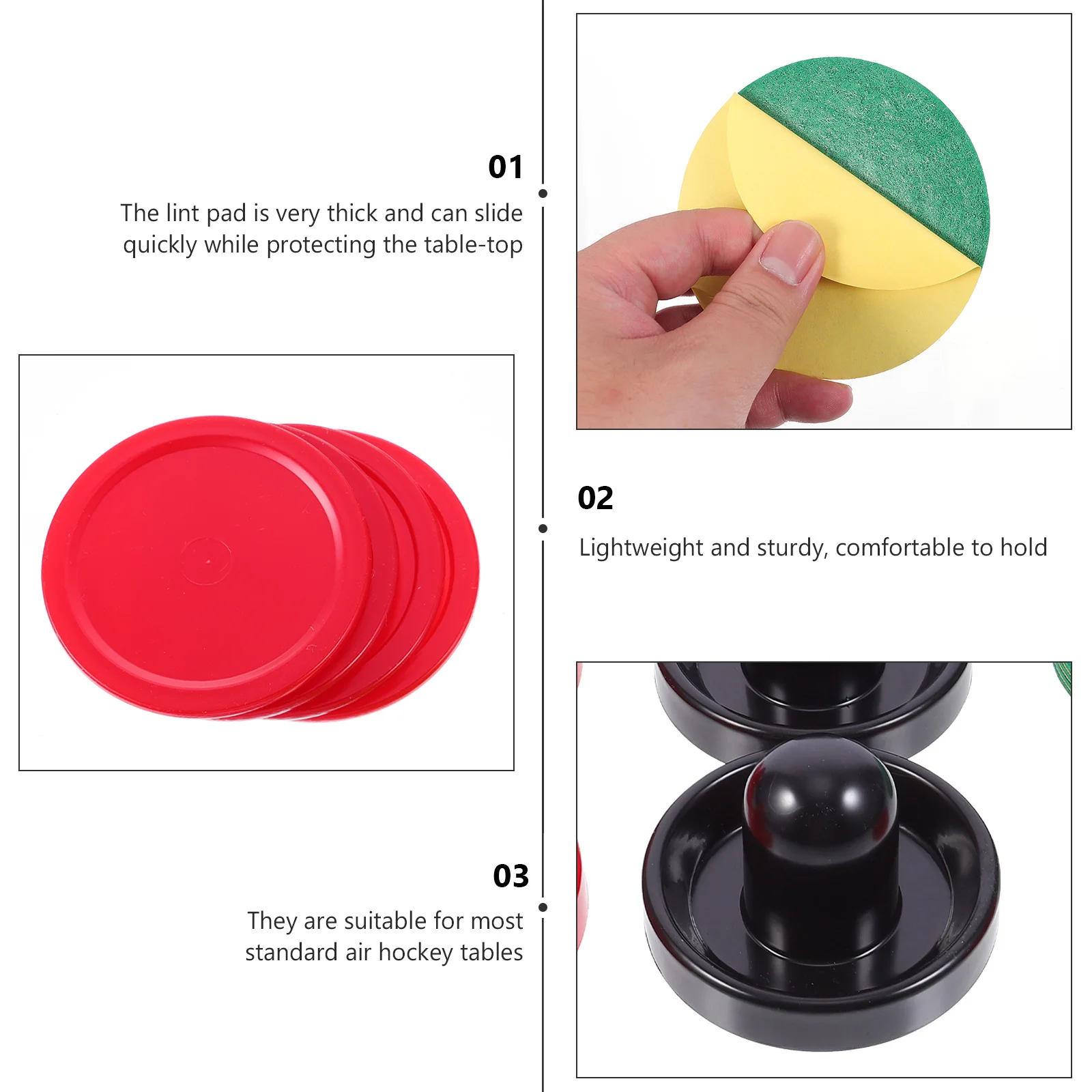 

1Set Air Hockey Pucks Plastic Thick Lint Pad Pushers Sturdy Replacement Parts for Standard Game Table Air Hockey Pusher