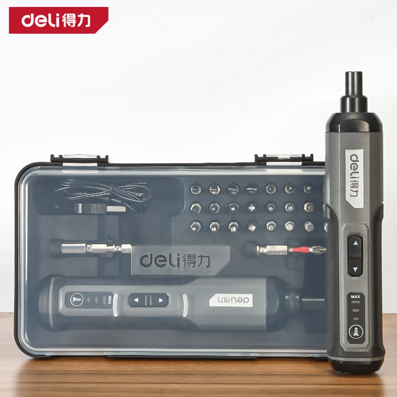 Deli 4V Cordless Electric Screwdriver Set Smart 3-Speed Large Torque Cordless 2000mAh Battery Drill Household Maintenance Repair