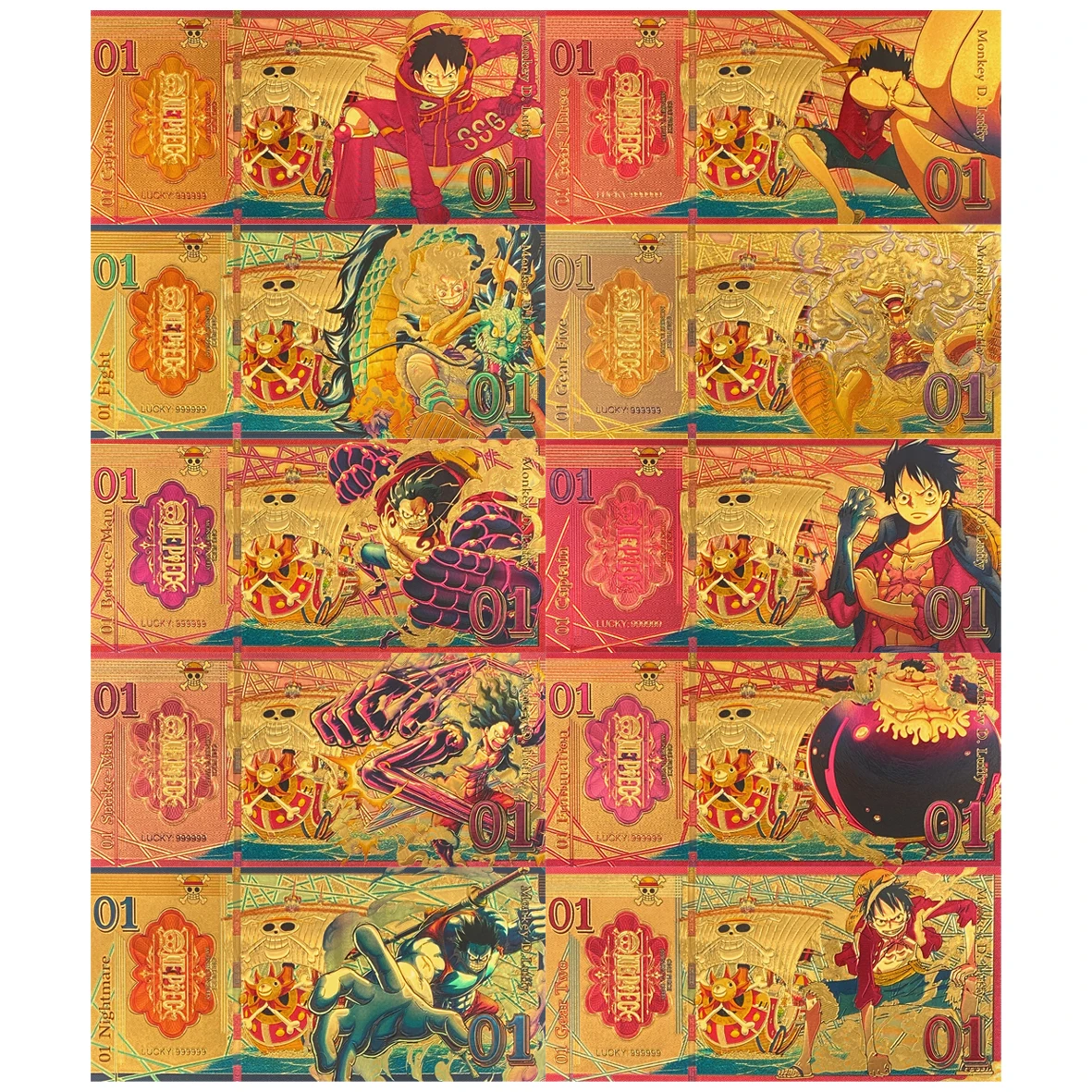 كارتون ياباني جديد قطعة واحدة نيكا قرد لوفي مجموعة الأوراق النقدية الذهبية تذكارية للأطفال أنيمي يعرض بطاقة ذهبية باللون الذهبي عيار 24 قيراط #1