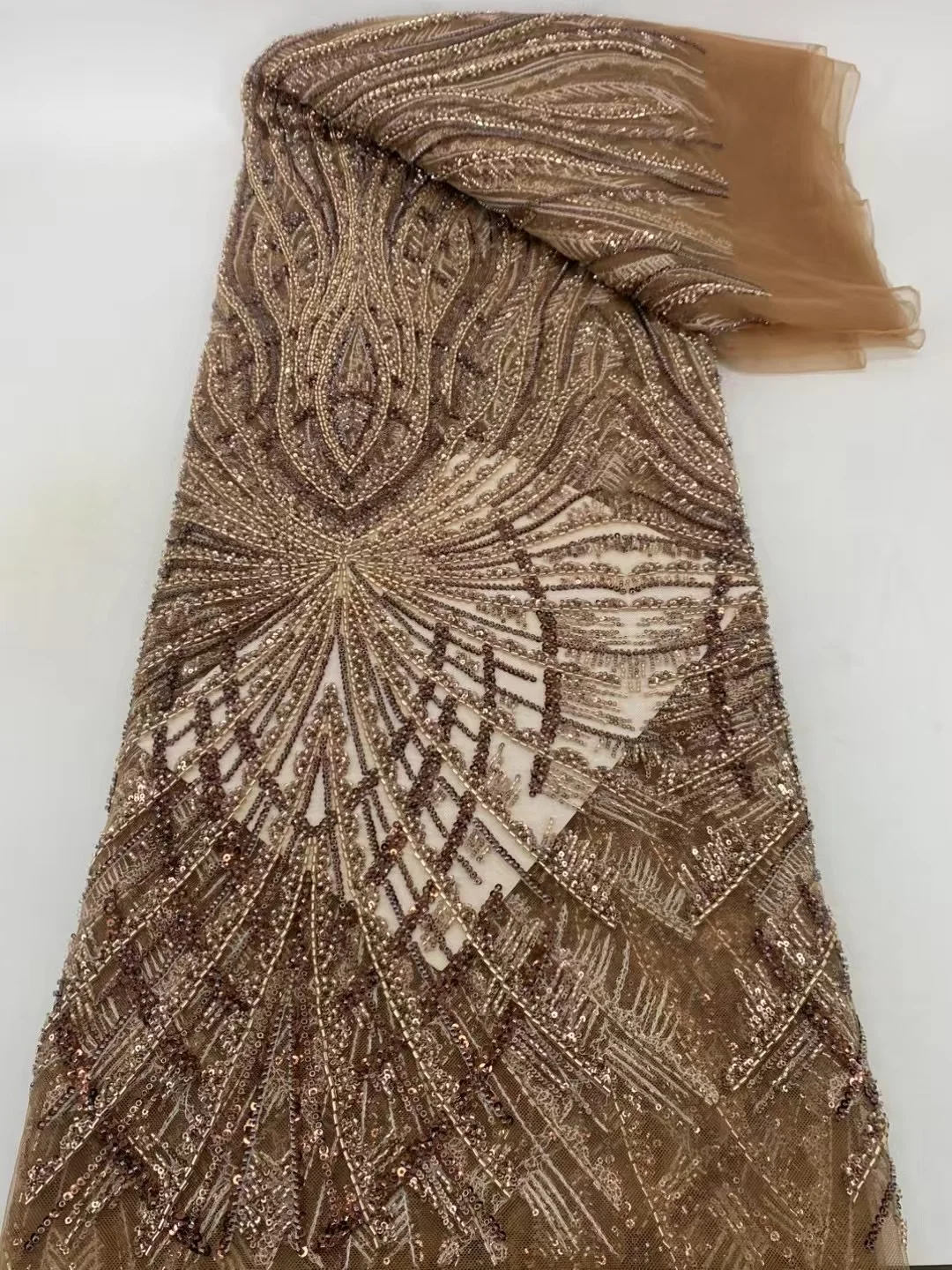 Nigerian African Lace Fabric High Quality Hamdmade Beads Bridal Lace Fabric Luxury Sequin Beaded Embroidery For Wedding