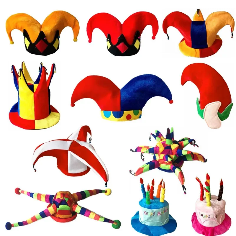 Adult Men Women Polka Dot Clown Cap Hat Birthday Cake Party Hats Performance Props Christmas Elf Halloween Costume Cosplay