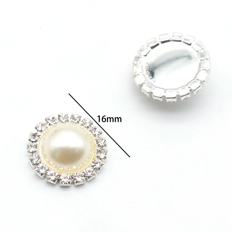 10Pcs 16mm Colorful Pearl Rhinestone Alloy Flower Tray Diy Wedding Dress Hair Accessories Bow Decoration Accessories