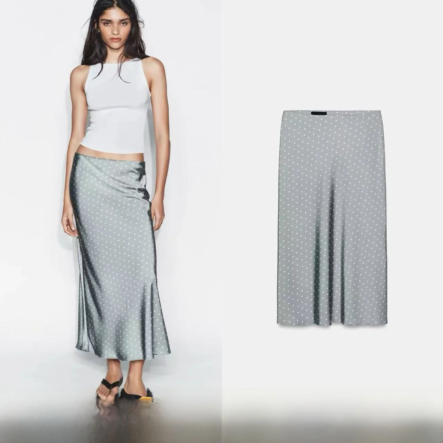 

Шелковая атласная юбка миди с завышенной талией для женщин, весна-лето, модная, в стиле OL, свободного кроя, с эффектом шелка, длина до колена, размер S