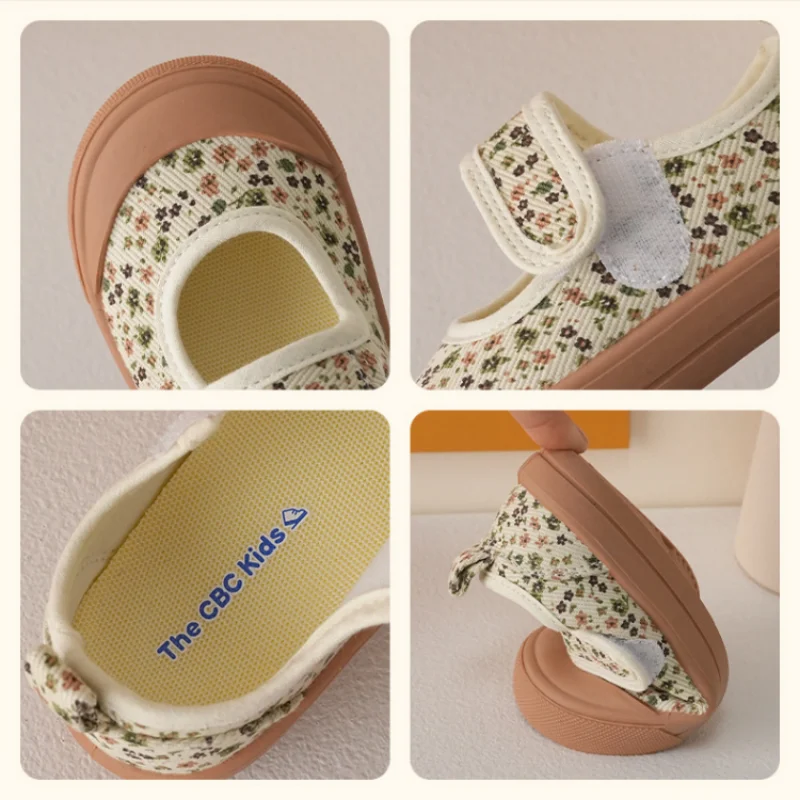 Sepatu bunga Vintage anak, Kasut tunggal dangkal warna Solid Openwork Low-top karet taman kanak-kanak sol lembut untuk anak-anak