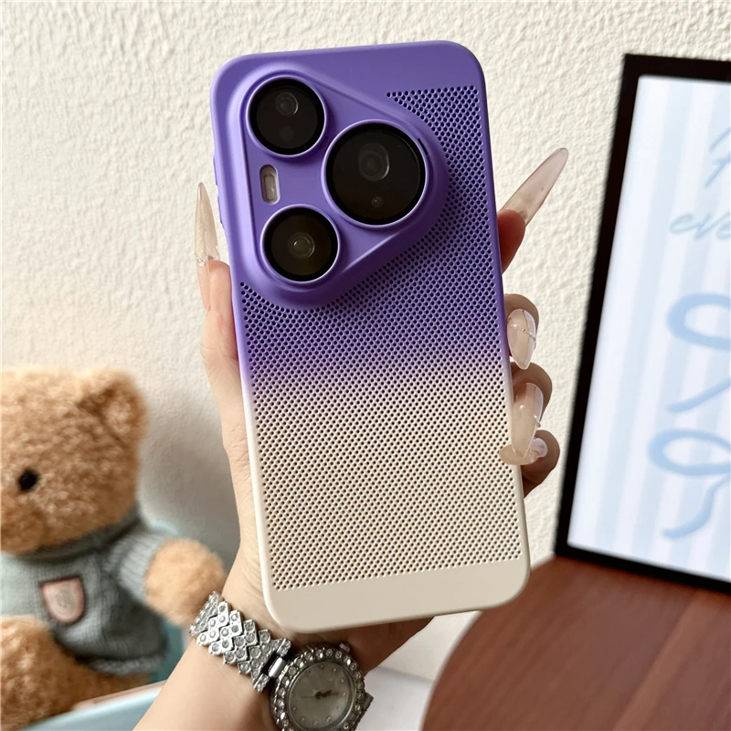 Luxuriöse Gradient-Wärmeableitungs-Atmungsaktive Hülle für HUAWEI Pura 90 Pro Max 70 80 Pro Ultra mit Objektivschutz, dünne, harte PC-Abdeckung