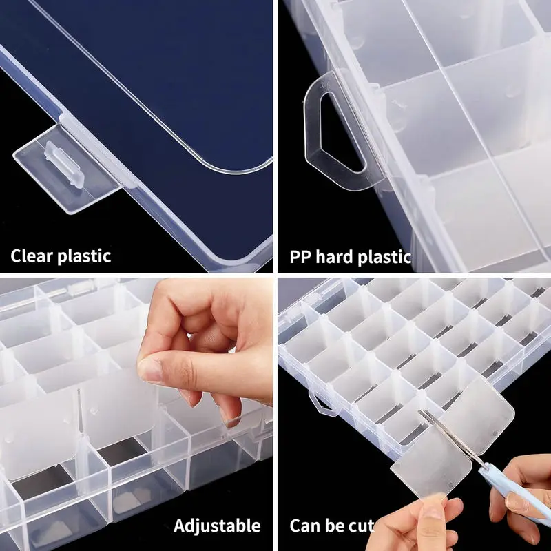 36 Grids Clear Plastic Organizer Box with Adjustable Compartment Dividers Collection Box for Bead Nails Jewelry Art DIY Crafts