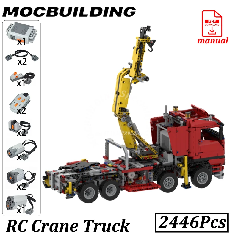 Caminhão guindaste rc de controle remoto moc bloco de construção tijolos carro pesado com motores veículos tecnologia brinquedo construção MOC-8258
