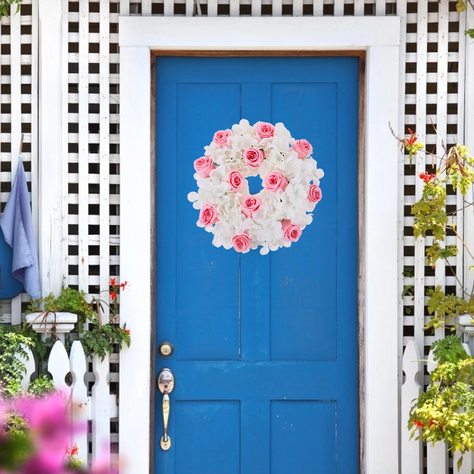 

Artificial Rose Flower Ring Wreath Lightweight Portable Decor for Wedding Party Table Centerpiece Home Decoration