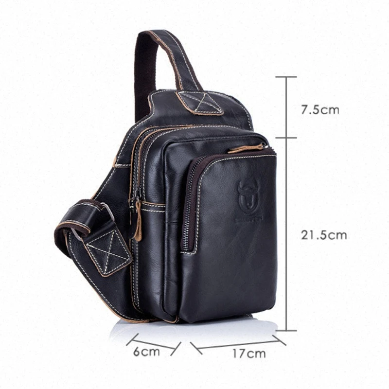 Men's top layer cowhide solid color crossbody bag casual genuine leather chest bag outdoor sports single shoulder crossbody bag