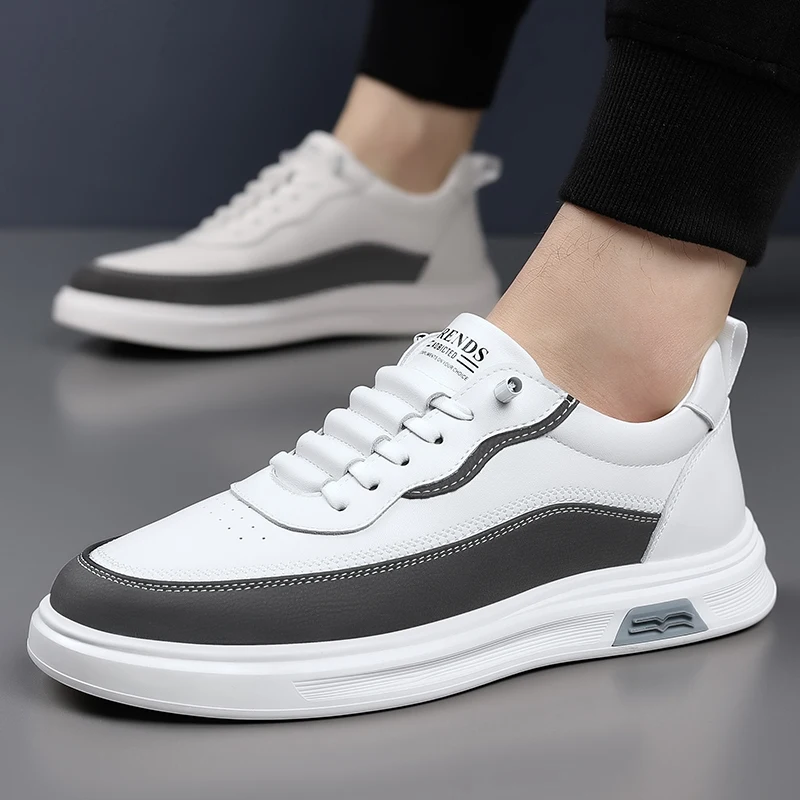 

2025New Brand Mens Casual Leather Board Shoes Outdoor Antiskid Flats High End Fashion Lace Up Shoes Tenis Masculino Walking Shoe