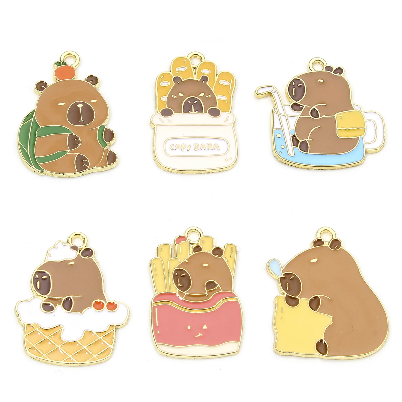 10ชิ้นจี้การ์ตูนน่ารักใหม่คาปิบาร่าหลากสีจี้โลหะเคลือบรูปสัตว์ต่างหูสร้อยคอแบบ DIY สำหรับเครื่องประดับสำหรับผู้หญิง