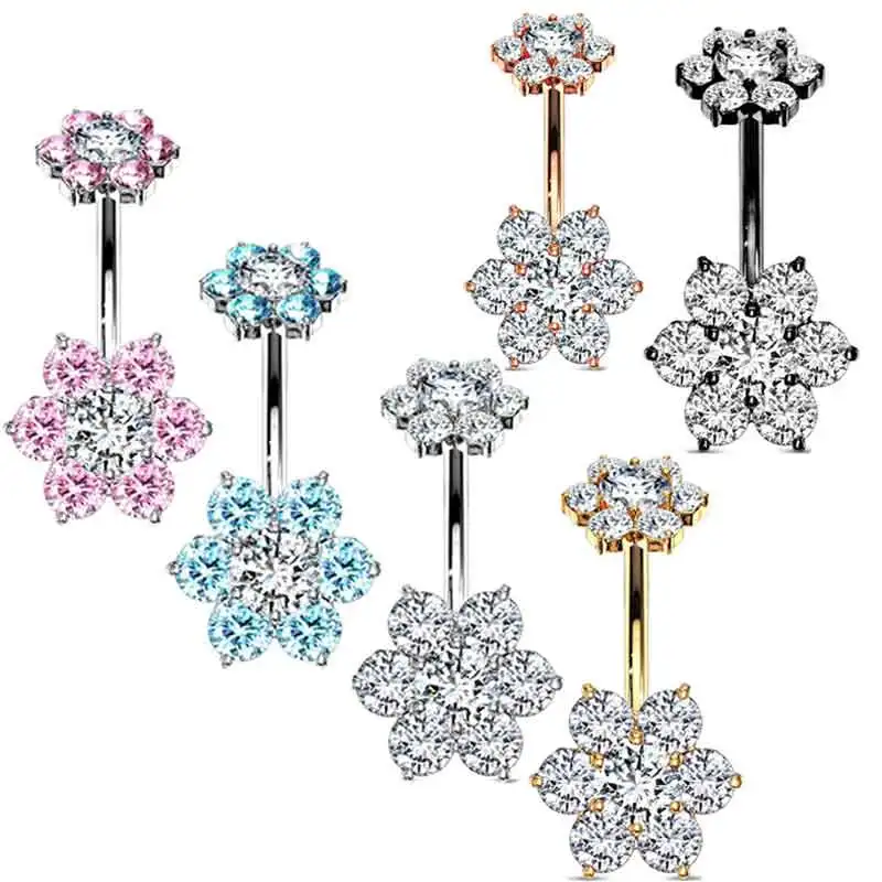 

Whoelsales Belly Button Rings Stainless Steel Belly Rings CZ Heart Flower Dangle Belly Piercings for Women Navel Belly Barbell