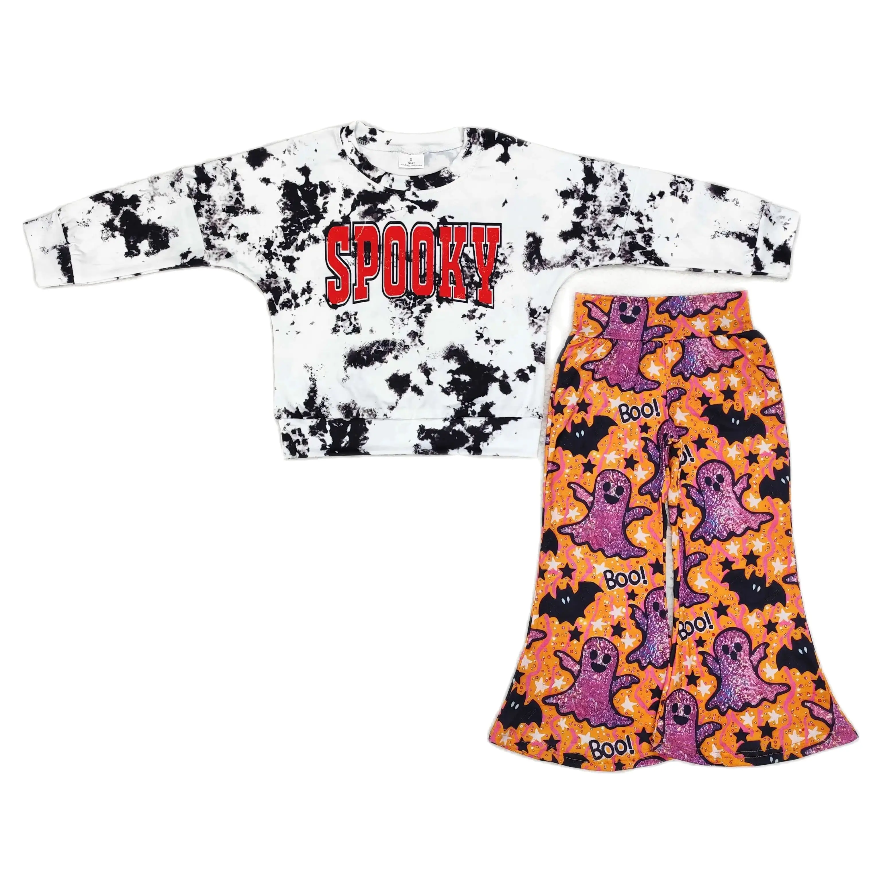 

Wholesale Baby Girl Halloween Set White Long Sleeves Plaid Shirt Kids Infant Ghost Bats Pants Toddler Children Fall Outfit